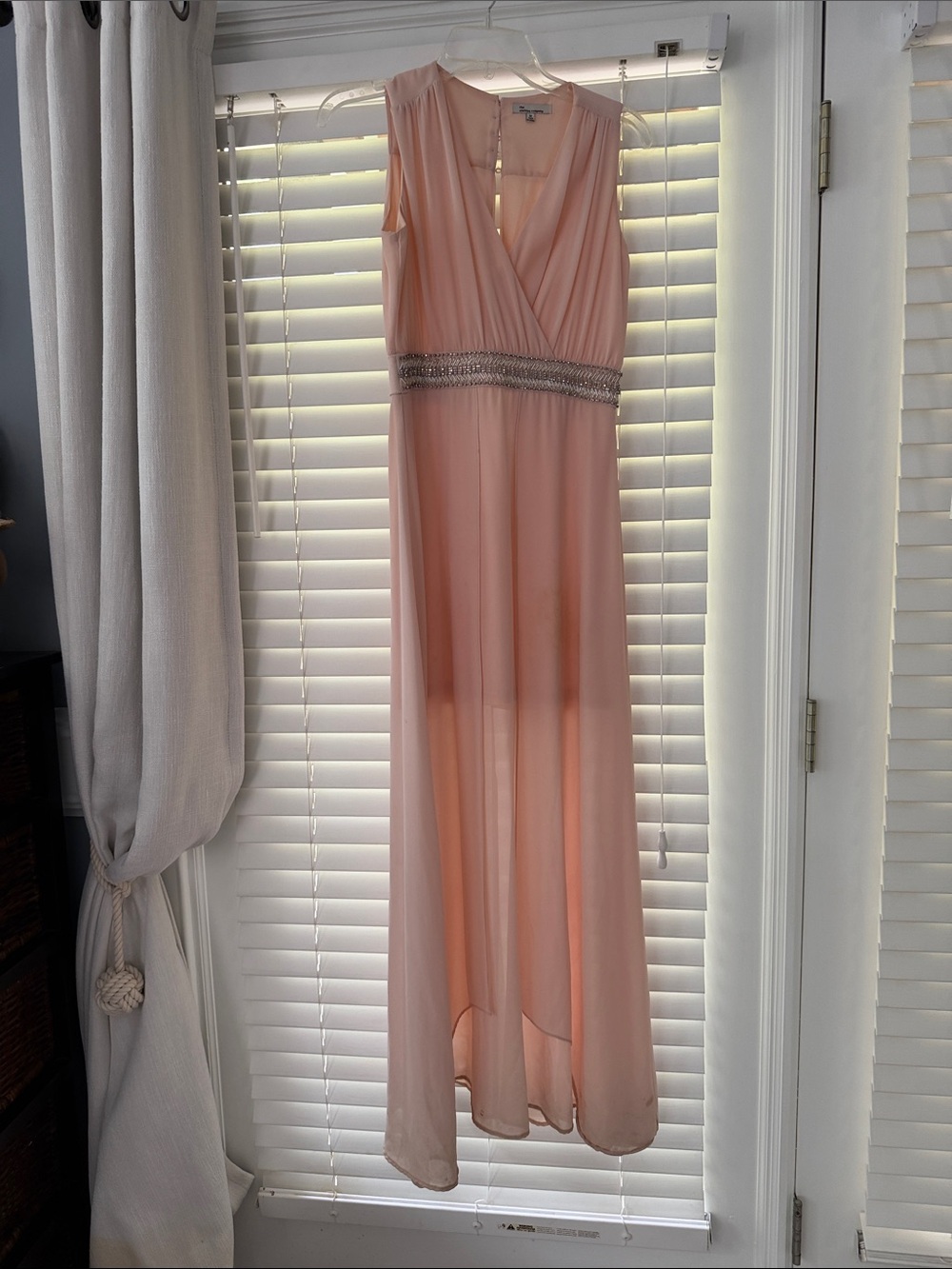 the clothing company Blush Pink Chiffon Maxi Dress with Beaded Waist